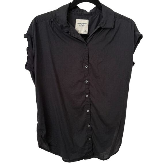 Abercrombie & Fitch Collared Black Short Sleeve Button-Down Blouse Shirt-XS - Picture 1 of 4